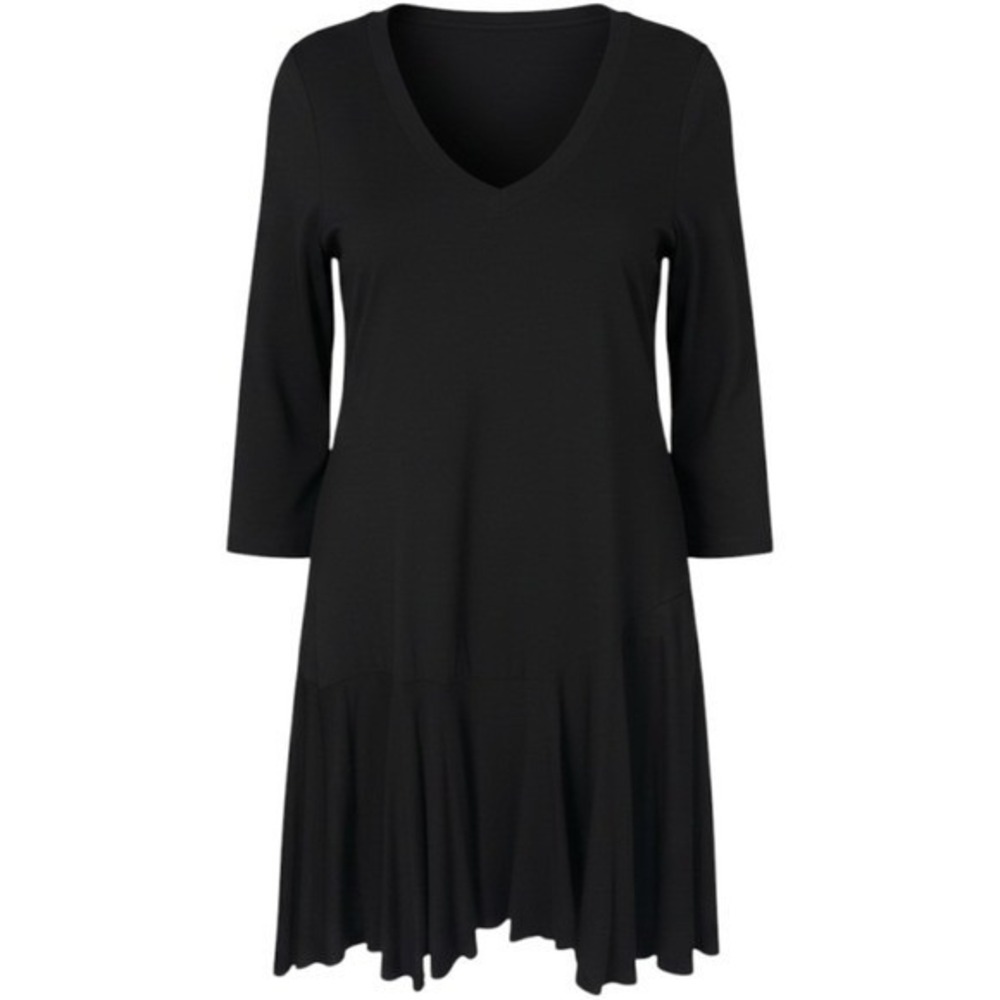 A La Tzarina Black V-Neck Drop Waist Tunic Dress Large Minimalist Lagenlook NWT - Picture 2 of 11